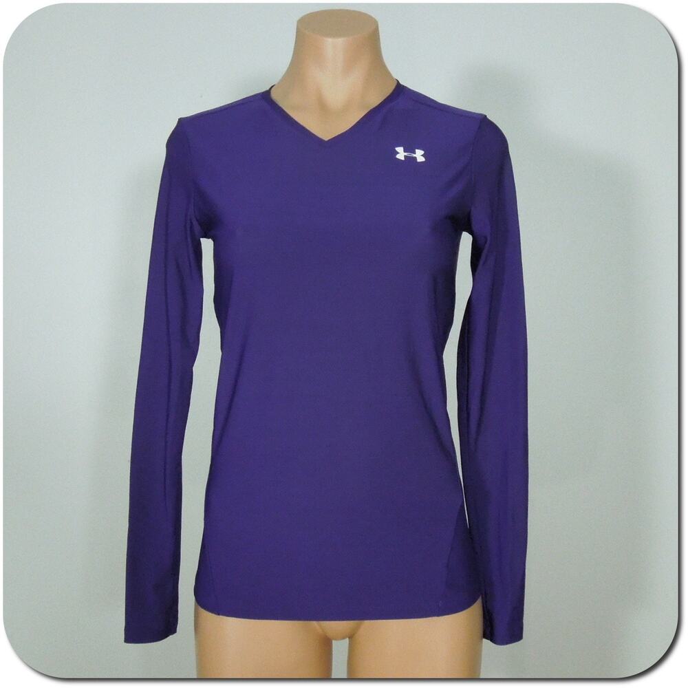 UNDER ARMOUR Athletic Heat Gear Top L LARGE Juniors Kids V-Neck Plum Color